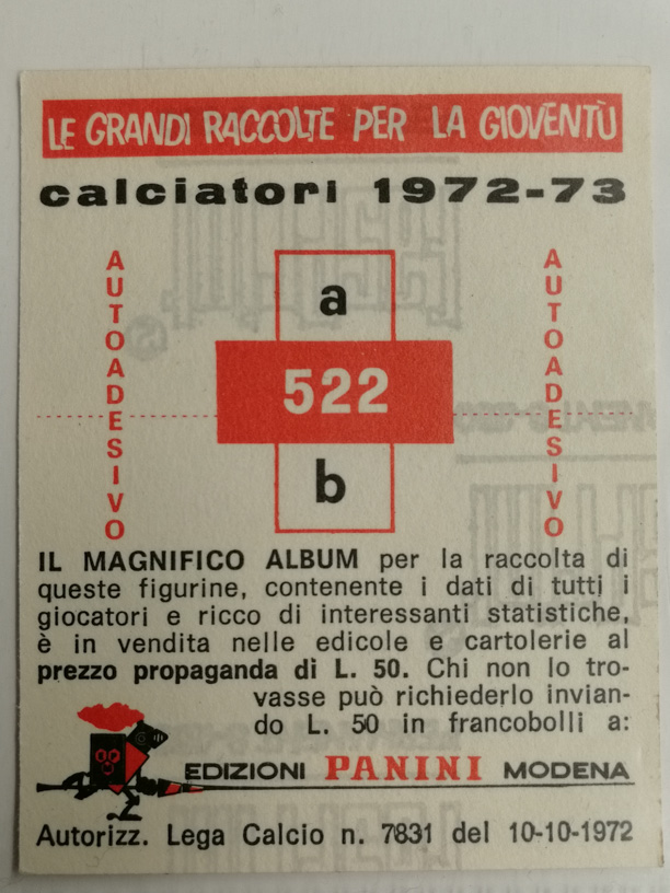 522 Figurina Calciatori Panini 1972 1973 Ottima Torres Scudetto N