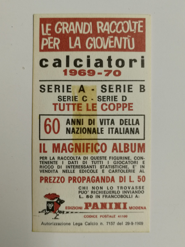 copertina grande album calciatori panini 1969-70