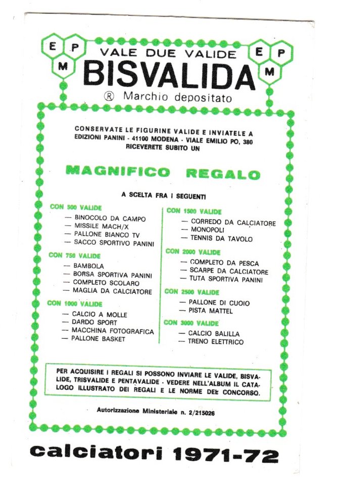 vedi lista Figurine nuove Calciatori Panini 1971-72 Catanzaro 