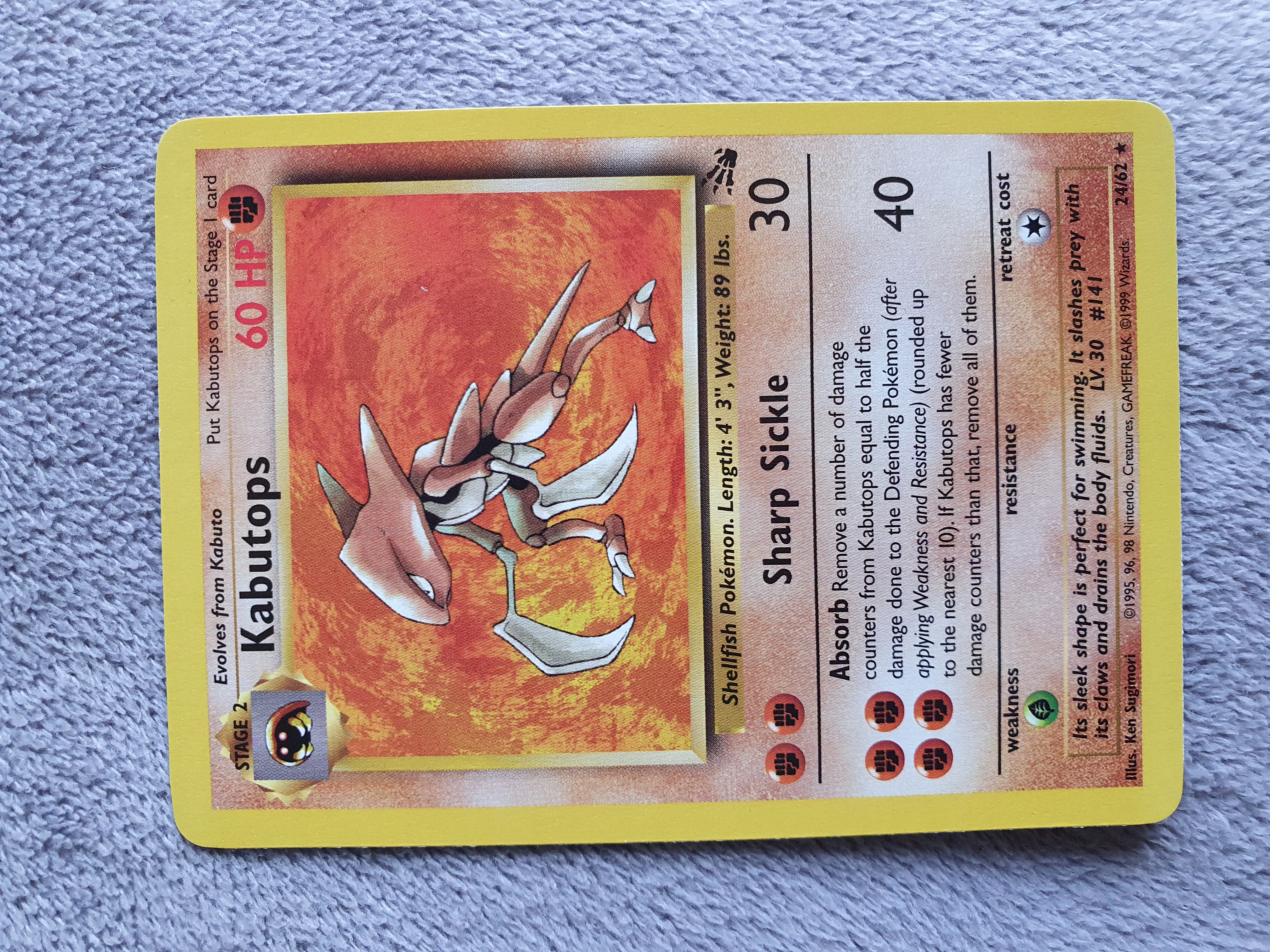 Pokemon card KABUTOPS 24/62 RARE set fossil ENG NB