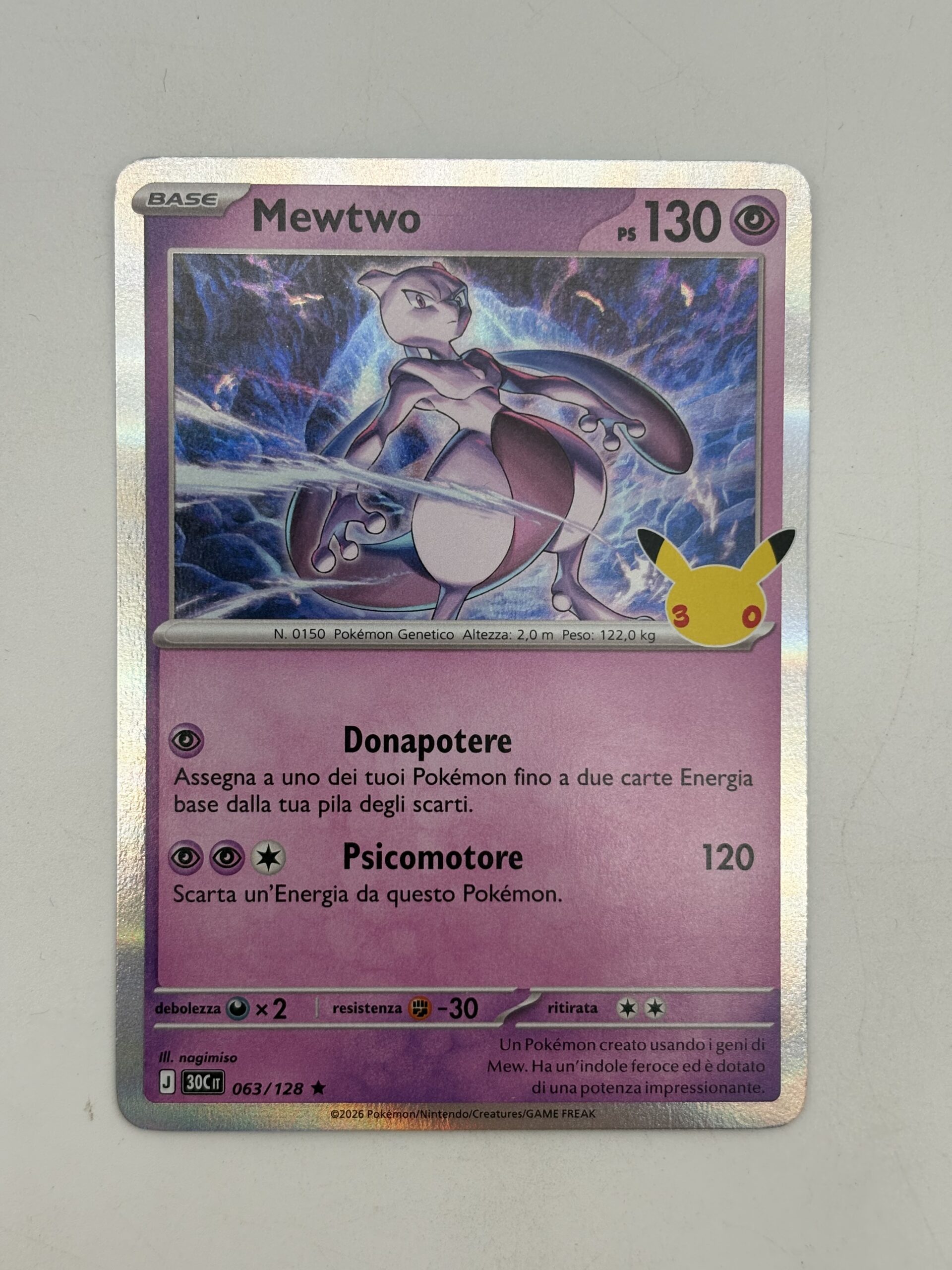 Carta Pokemon Mewtwo Holo (IT) | 30th Anniversary 063/128